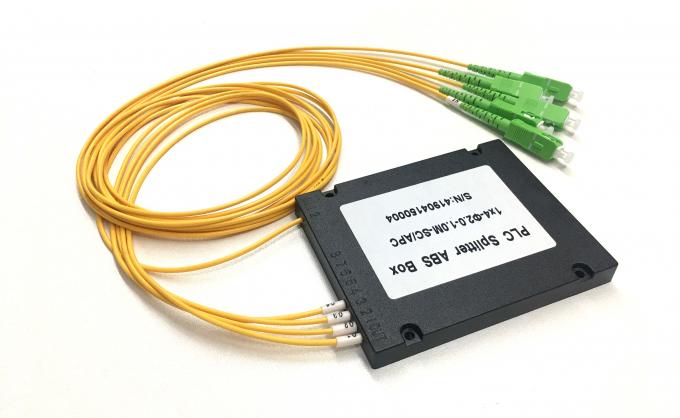 ABS box type PLC fiber optic splitter 1x4 with SC/APC connectors — connector end detail